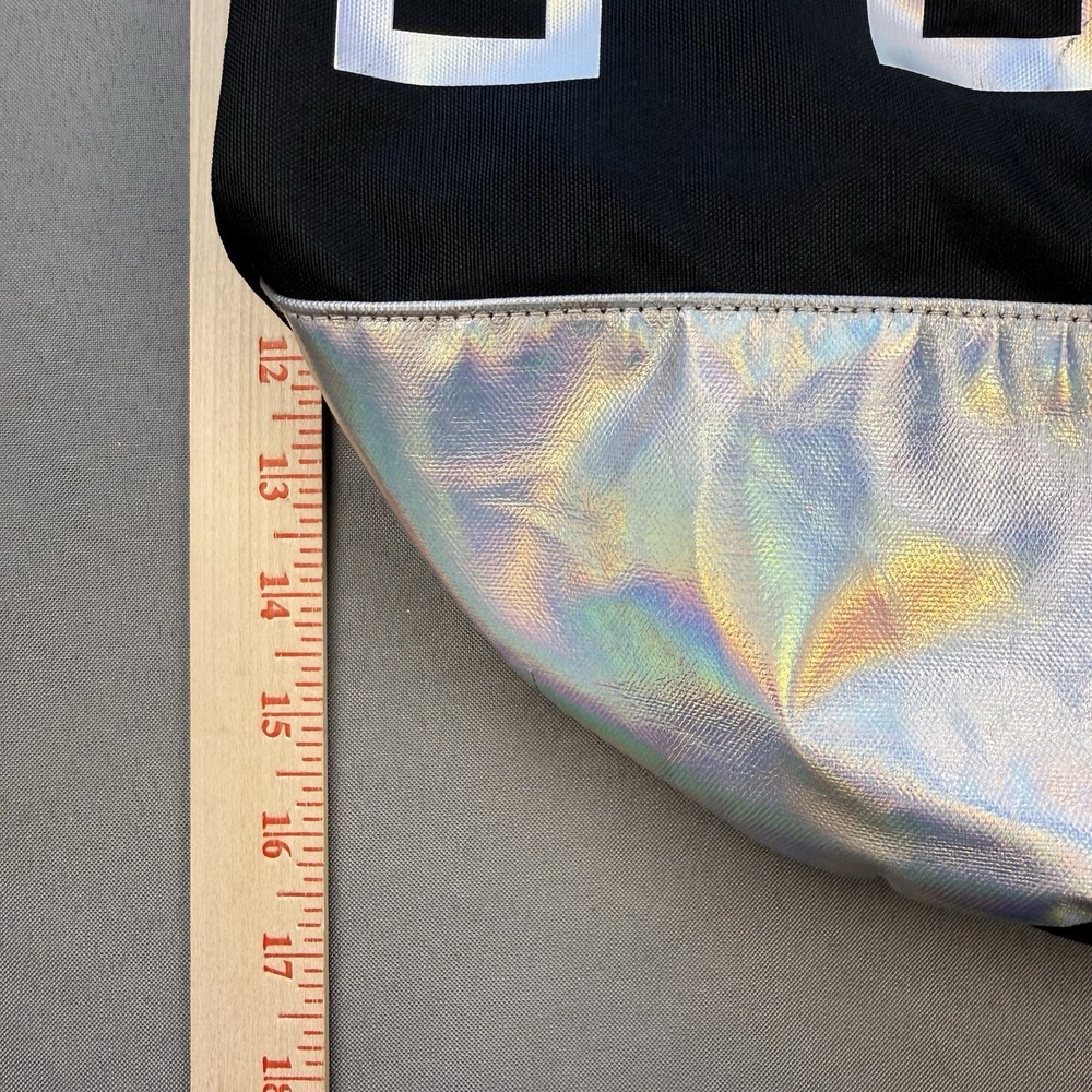 Victoria's Secret PINK ~ Excellent Metallic Drawstring Backpack Black/Silver EUC - Picture 6 of 8